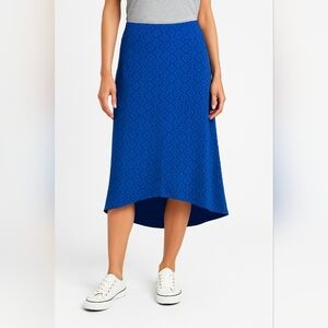 Eddie Bauer  Travex Pull On Blue print hi lo midi Skirt Wide Waistband XL